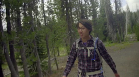 Smiling hiker enjoys nature Stock Footage 59132134