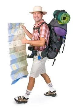 Smiling hiker with map Stock Photos
