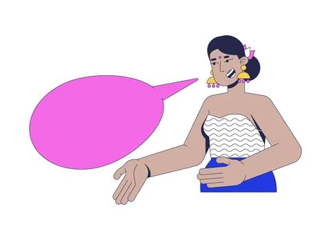 Smiling hindu woman gesturing with empty speech bubble 2D cartoon character Stock Illustration