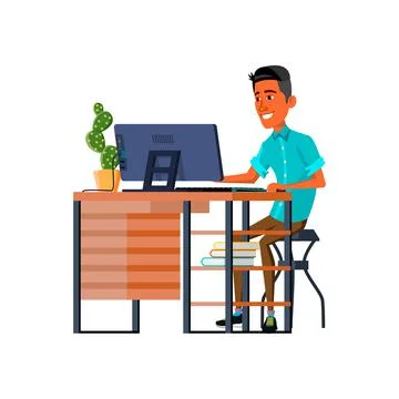 Smiling hispanic young man reading love message from girlfriend on computer c Stock Illustration