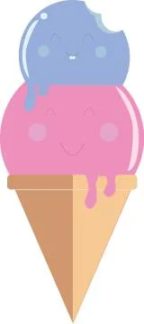Smiling ice-cream vector graphic. Illustration of ice-cream cone with pink an Stock Illustration