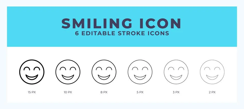 Smiling icon set with different stroke. Design elements for logo. Vector il.. Illustrazione stock