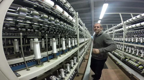 Smiling Industrial Engineer in Textile Mill Showing Thumbs Up Stock Footage 63463572