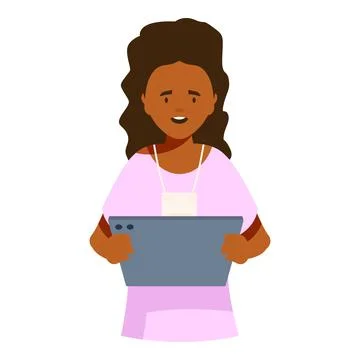 Smiling intern using digital tablet, showcasing connection and efficiency in  Illustrazione stock