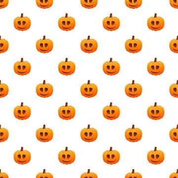 Smiling jack o' lantern pumpkins forming a halloween pattern Stock Illustration