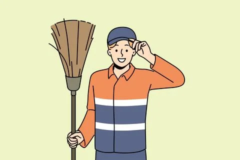 Smiling janitor in uniform saluting 库存插图