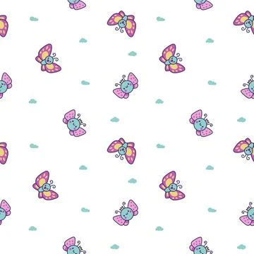 Smiling kawaii butterfly. Seamless pattern. 库存插图