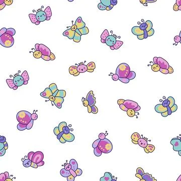 Smiling kawaii butterfly. Seamless pattern. 库存插图