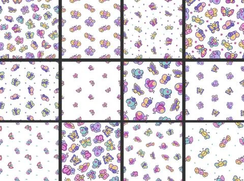 Smiling kawaii butterfly. Seamless pattern. 库存插图
