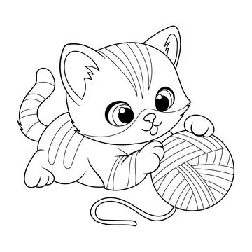 Smiling kitten with a ball of treads Stock Illustration
