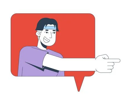 Smiling korean man pointing right in speech bubble 2D cartoon character Stock Illustration