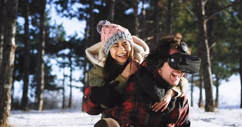 Smiling large guy and lady very attractive they enjoying the time while using a Stock Footage 111969341