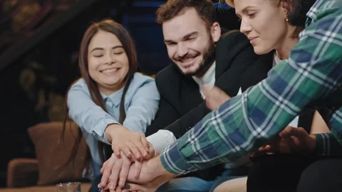 Smiling large pretty and charismatic group of students after they finish class Stock Footage 124467487