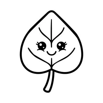 Smiling leaf face illustration minimalist line art cheerful Stock Illustration