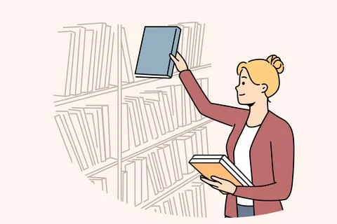 Smiling librarian work in library Stock Illustration