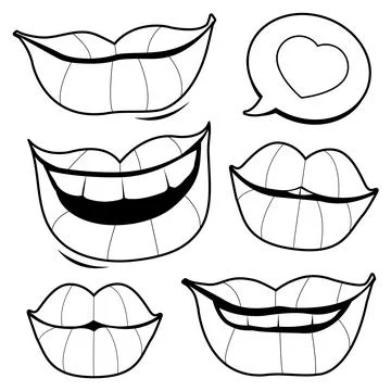 Smiling lips. Vector black and white coloring page Stock Illustration