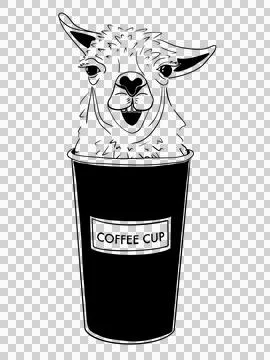 Smiling Llama in Takeaway Coffee Cup Hand Drawn Illustration Stock Illustration
