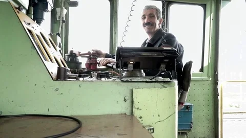 Smiling locomotive engineer Stock Footage 76953333