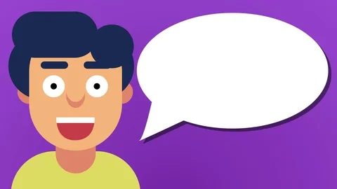 Smiling male Guy Loop Motion Graphics with empty speech bubble purple Stock Footage 88340964
