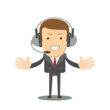 Smiling male operator with headset speaking. Customer service concept. Stock Illustration