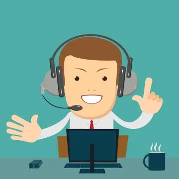Smiling male operator with headset working at call center. Stock Illustration