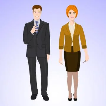 Smiling man and woman in office style wear Stock Illustration