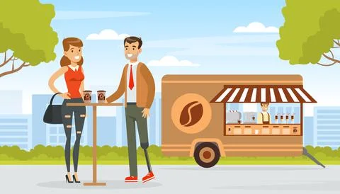 Smiling Man with Artificial Limb Drinking Coffee with Woman Friend Vector Stock Illustration