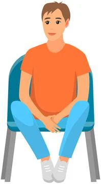 Smiling man in audience, spectator sitting on viewer place. Guy in t-shirt is Stock Illustration