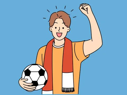 Smiling man with ball supporting at match 스톡 일러스트