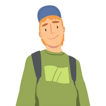 Smiling Man in Baseball Cap Looking at Camera from Above Vector Illustration Stock Illustration