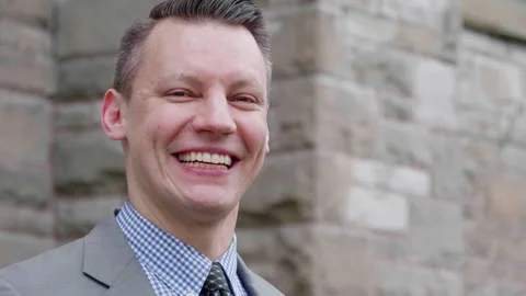 Smiling Man Big Teeth Grin Handsome Business Man Positive Entrepreneur Success Stock Footage 293029369