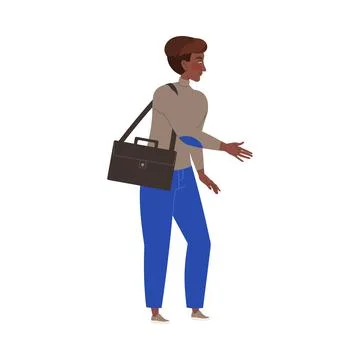 Smiling Man with Briefcase Shaking Hand as Brief Greeting or Parting Tradition Stock Illustration
