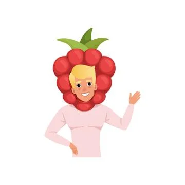 Smiling man character in raspberry fruit headwear vector Illustration on a white イラスト素材