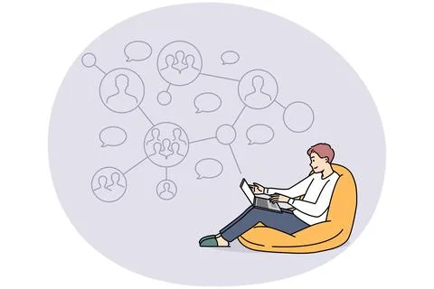 Smiling man communicate with colleagues on network Stock Illustration