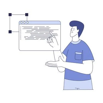 Smiling Man with Computer Screen Programming Vector Illustration Stock Illustration