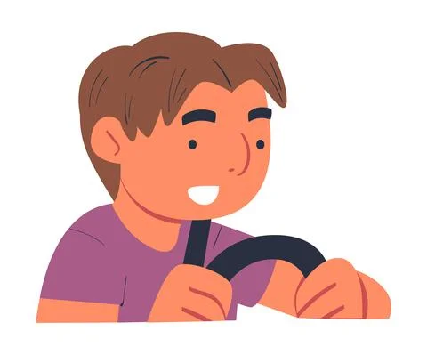 Smiling Man Driver Sitting in Car with Belt and Steering Wheel Traveling by Auto Stock Illustration