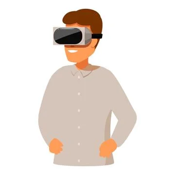 Smiling man experiencing virtual reality with headset Stock Illustration