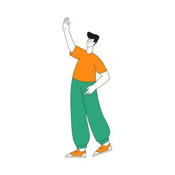Smiling Man Give High Five Gesture with Her Hand Vector Illustration Stock Illustration