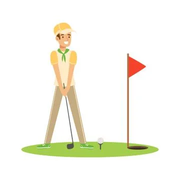 Smiling man golfer hitting the ball vector Illustration Stock Illustration