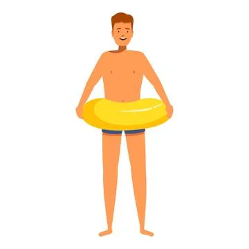 Smiling man holding inflatable ring getting ready for vacation 스톡 일러스트