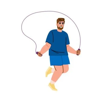 Smiling man jumping rope, doing fitness exercise 스톡 일러스트