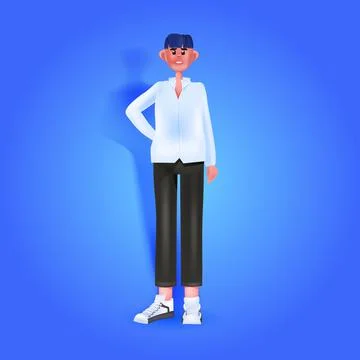 Smiling man model young guy standing pose full length Illustrazione stock