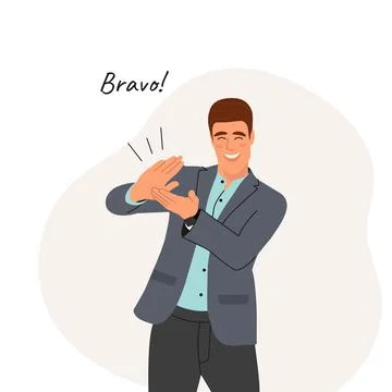 Smiling Man Office worker Applauding. A man in a business suit. Stock Illustration