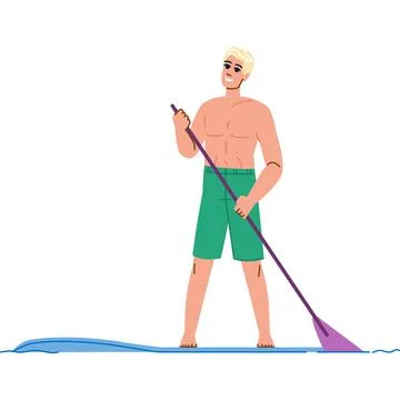Smiling man paddle boarding in ocean on summer vacation Stockillustratie