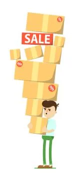 Smiling man with pile of boxes icon Stock Illustration