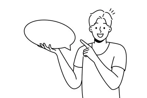 Smiling man point at mockup speech bubble Stock Illustration