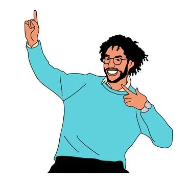 Smiling man pointing up with fingers vector. Stock Illustration