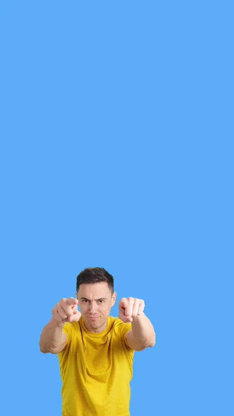 Smiling man pointing to front demanding responsibility Stock Footage 258812524