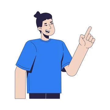 Smiling man pointing up with index finger 2D cartoon character Stock Illustration