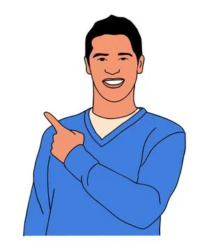 Smiling man pointing to the side with fingers. Stock Illustration